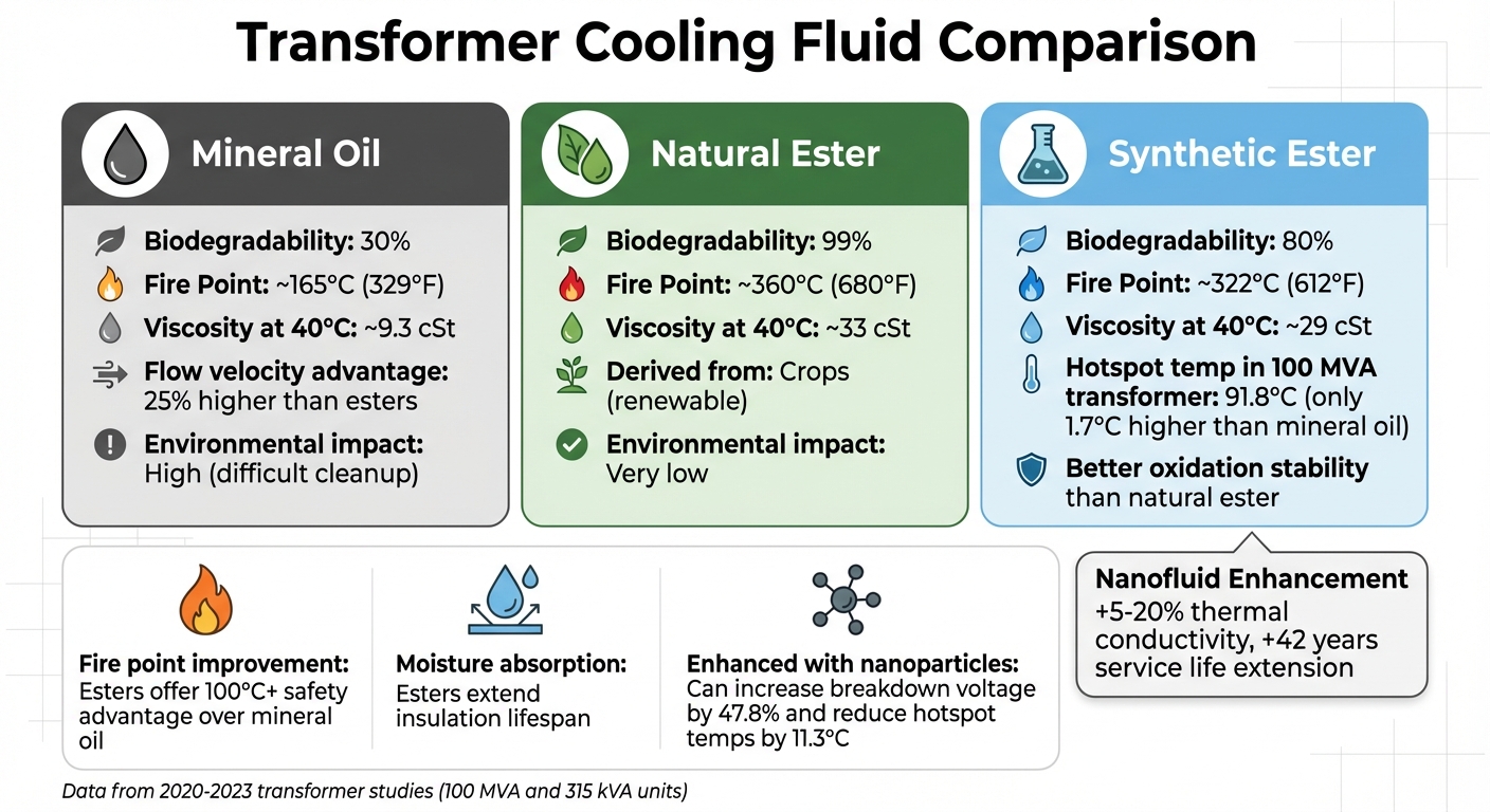 Transformer Cooling Fluid Comparison: Mineral Oil vs Natural Ester vs Synthetic Ester
