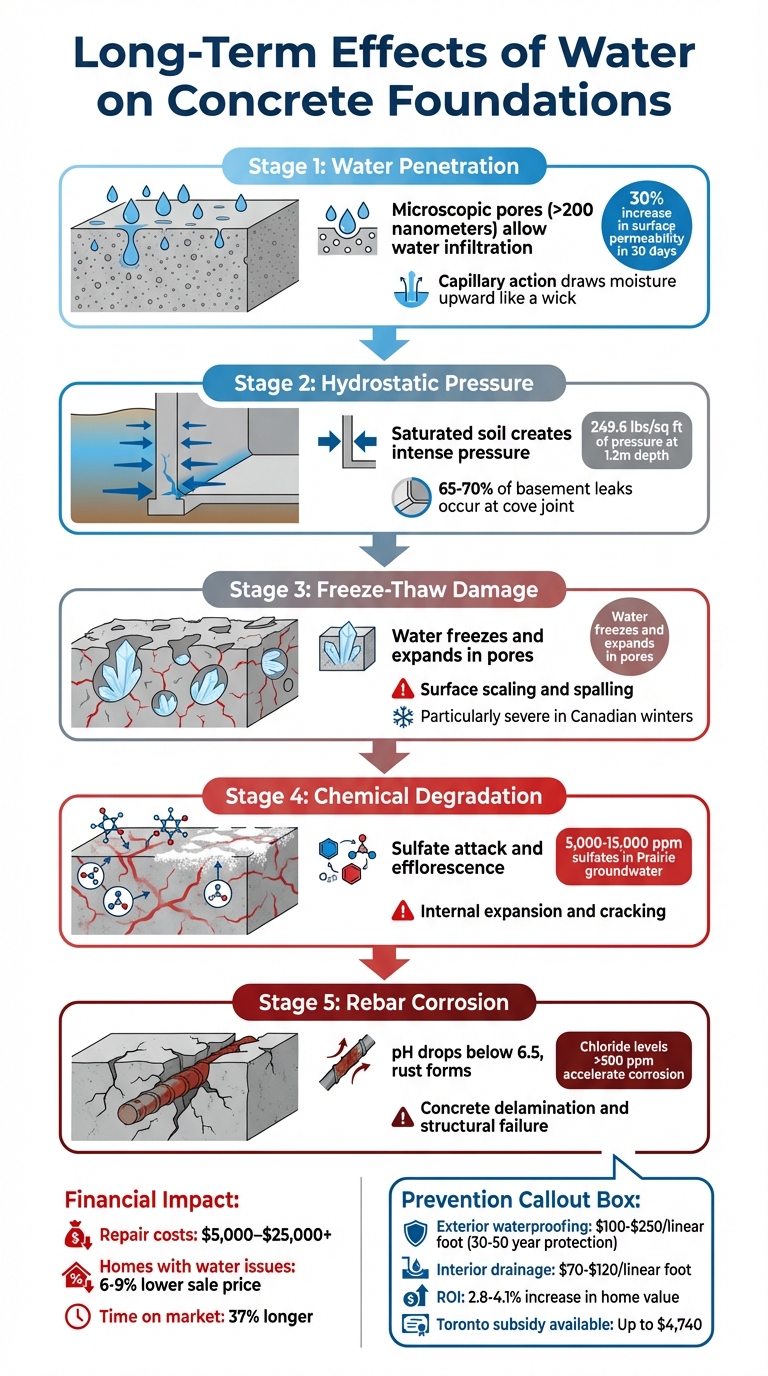 How Water Damages Concrete Foundations: From Penetration to Structural Failure