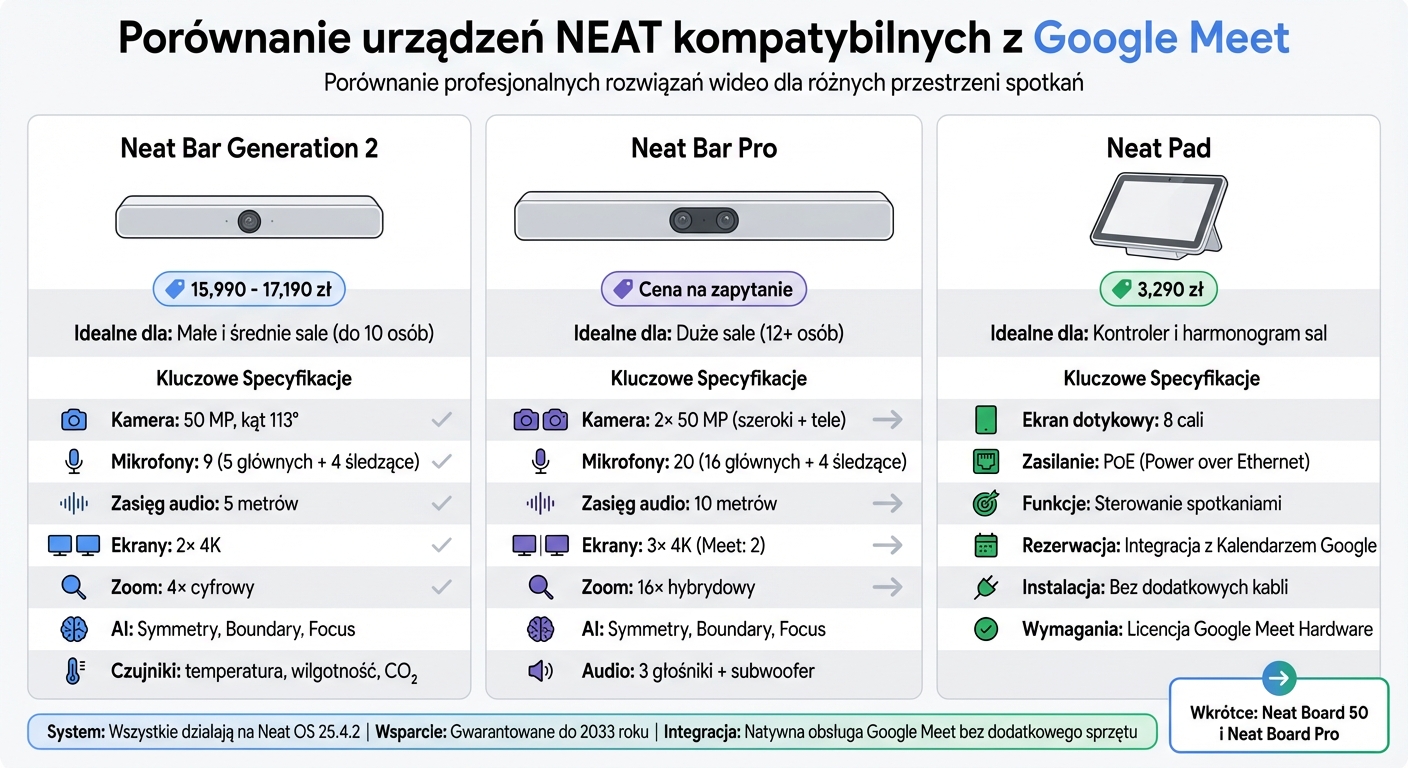 Porównanie urządzeń NEAT kompatybilnych z Google Meet