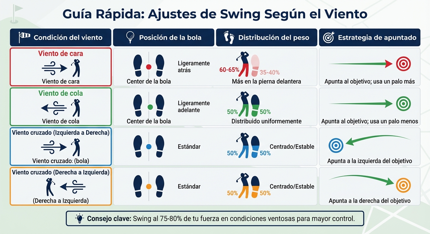 Ajustes de swing según condiciones de viento en golf