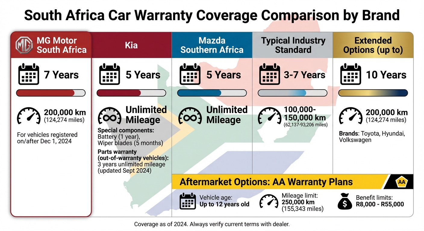 South Africa Car Warranty Coverage Comparison by Brand 2024