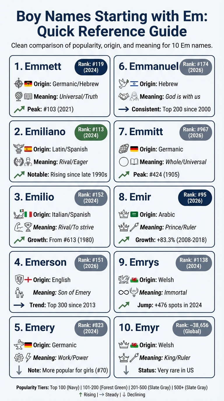 Boy Names Starting with Em: Popularity Rankings and Origins Comparison