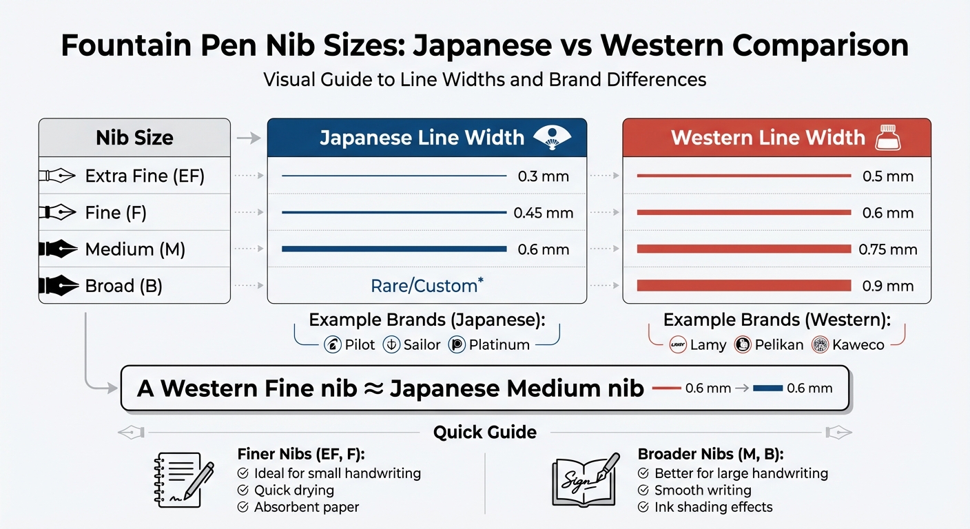 Fountain Pen Nib Sizes: Japanese vs Western Line Width Comparison Chart