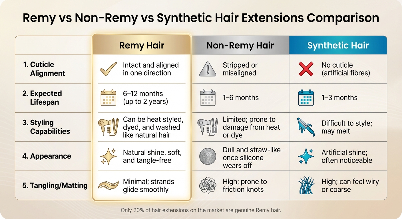 Remy vs Non-Remy vs Synthetic Hair Extensions Comparison Chart