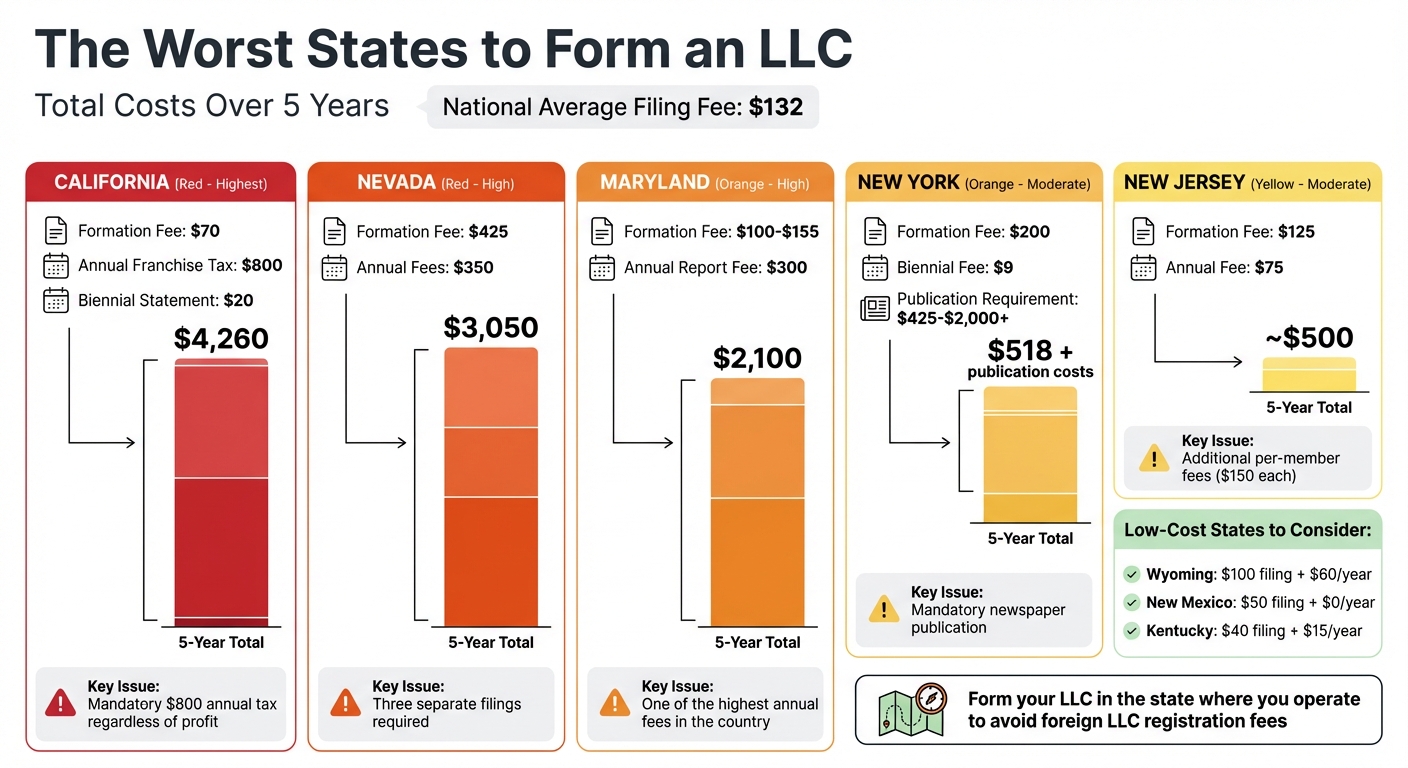 5-Year LLC Formation Costs by State Comparison