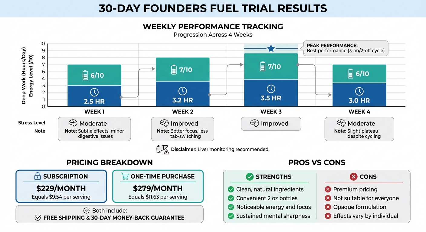 Founders Fuel 30-Day Performance Results and Cost Analysis