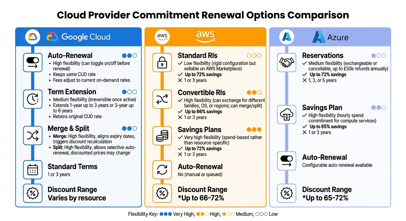 Cloud Provider Commitment Renewal Options Comparison: AWS vs Azure vs Google Cloud