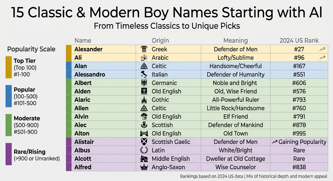 15 Boy Names Starting with Al: Origins, Meanings, and 2024 Popularity Rankings