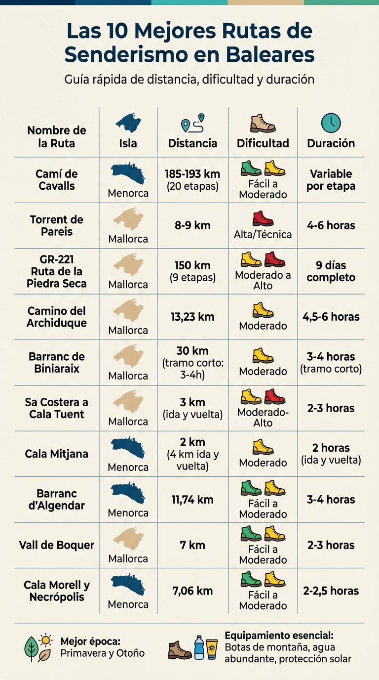 The 10 best hiking routes in the Balearic Islands: distance, difficulty and duration