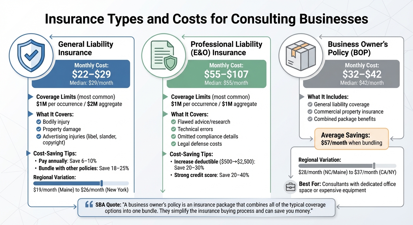 Consulting Business Insurance Costs Comparison: GL, E&O, and BOP Coverage