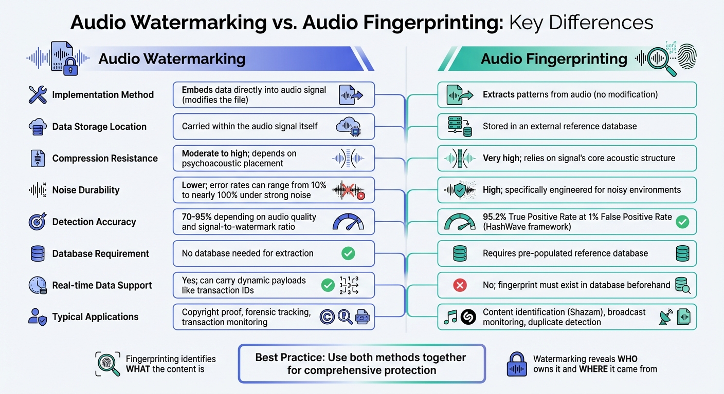 Audio Watermarking vs Audio Fingerprinting: Key Differences Comparison