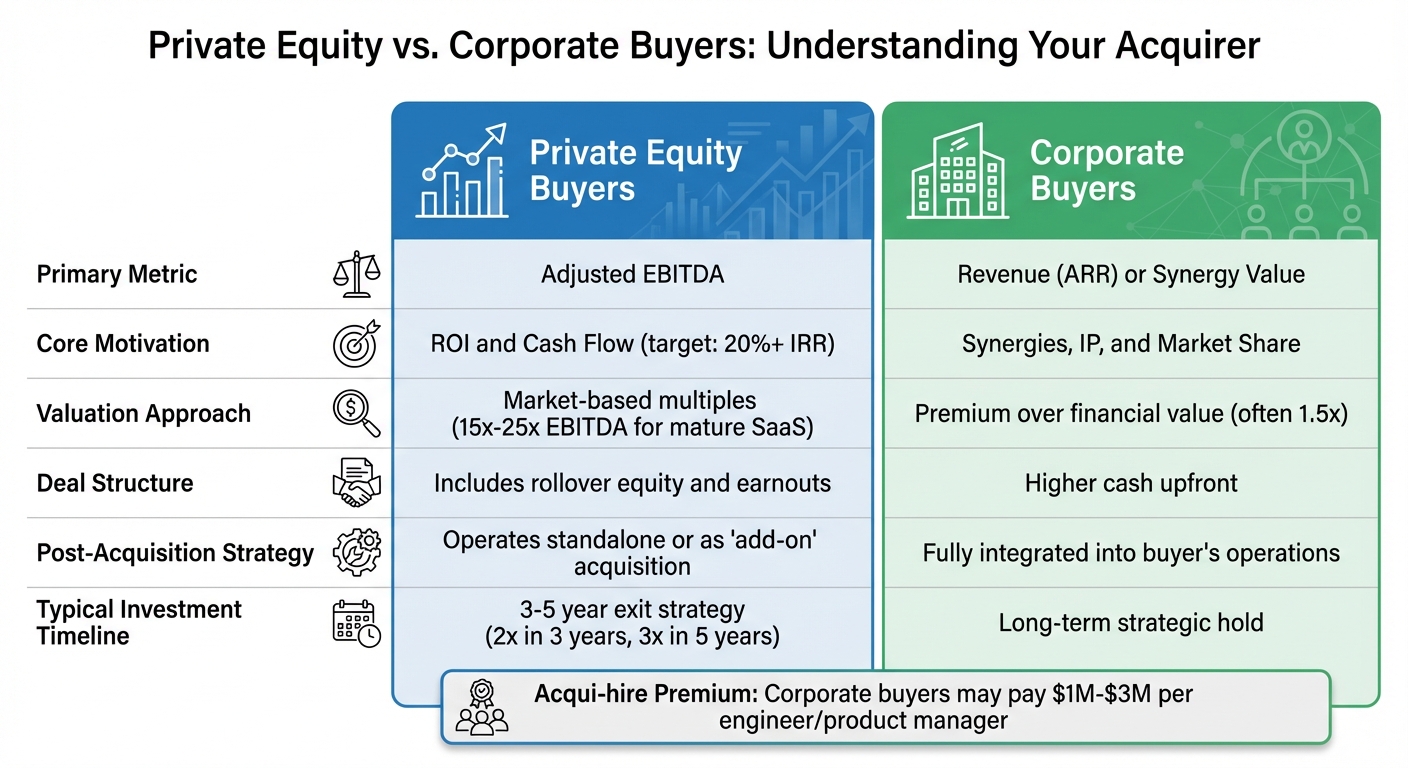 Private Equity vs Corporate Buyers: Key Differences in SaaS Acquisitions