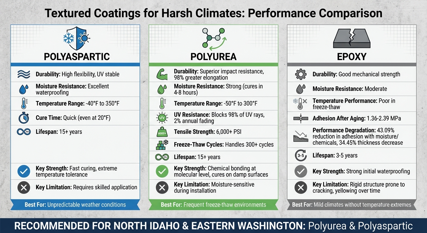 Textured Coatings For Harsh Climates 5 Comparison Of Polyaspartic, Polyurea, And Epoxy Coatings For Harsh Climates