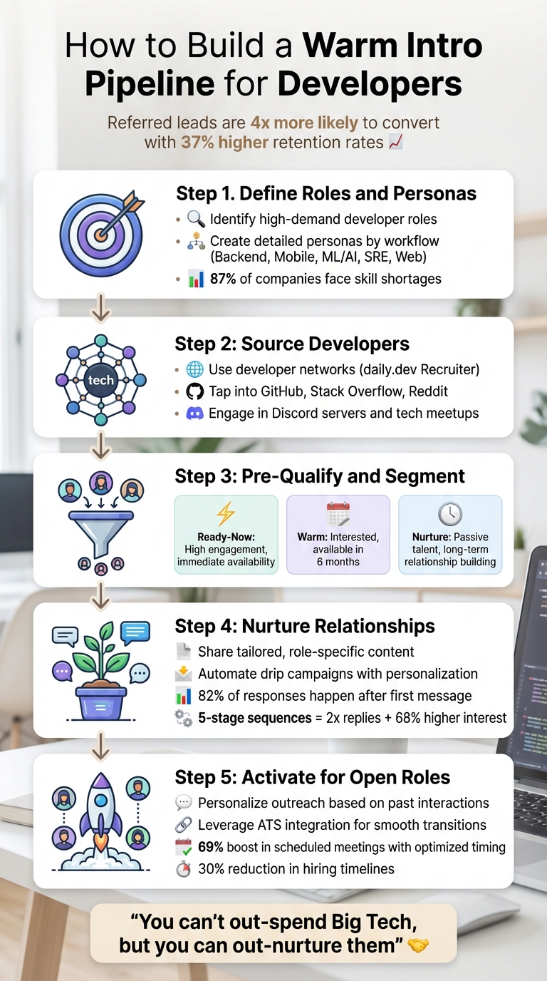 5-Step Warm Intro Pipeline for Developer Recruitment