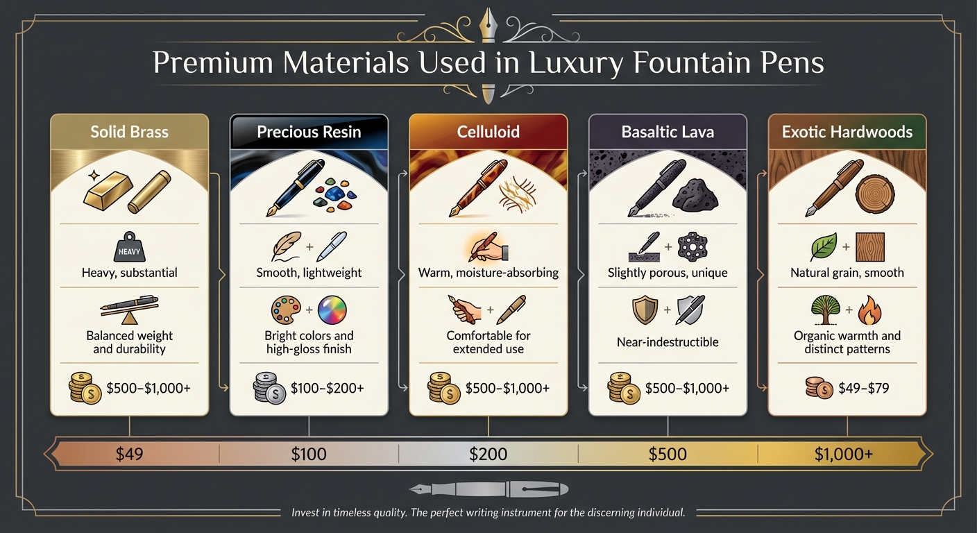 Premium Fountain Pen Materials Comparison: Properties, Benefits, and Price Ranges