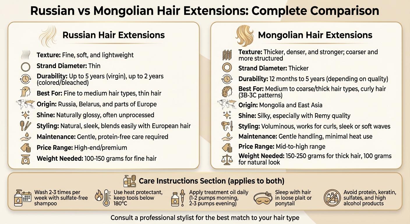 Russian vs Mongolian Hair Extensions Comparison Chart