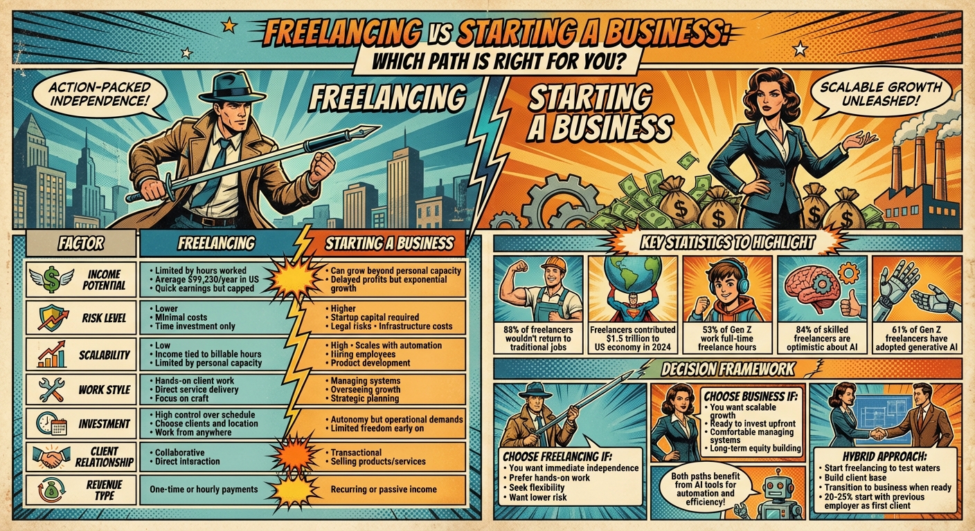 Freelancing vs Starting a Business: Complete Comparison Guide