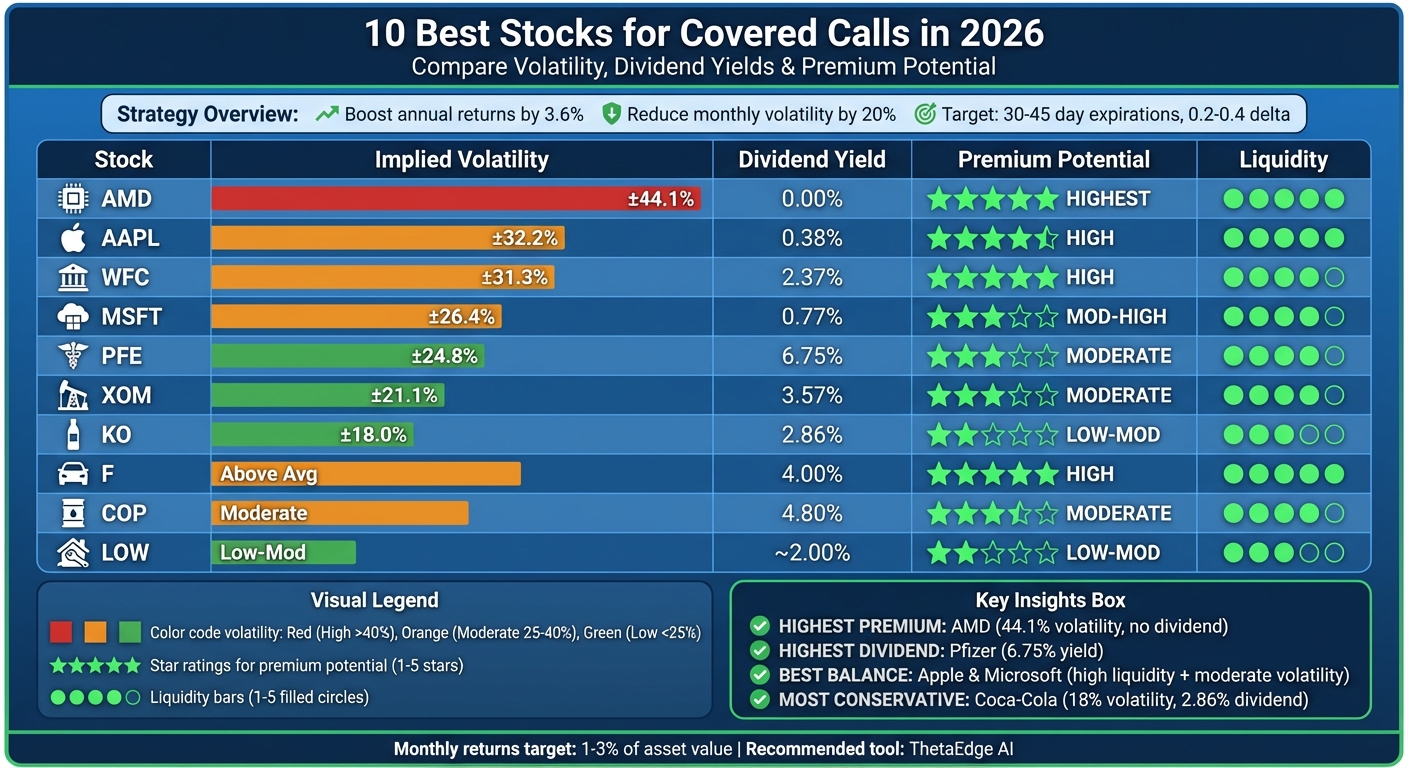 10 Best Covered Call Stocks 2026: Volatility, Dividends & Premium Potential Comparison