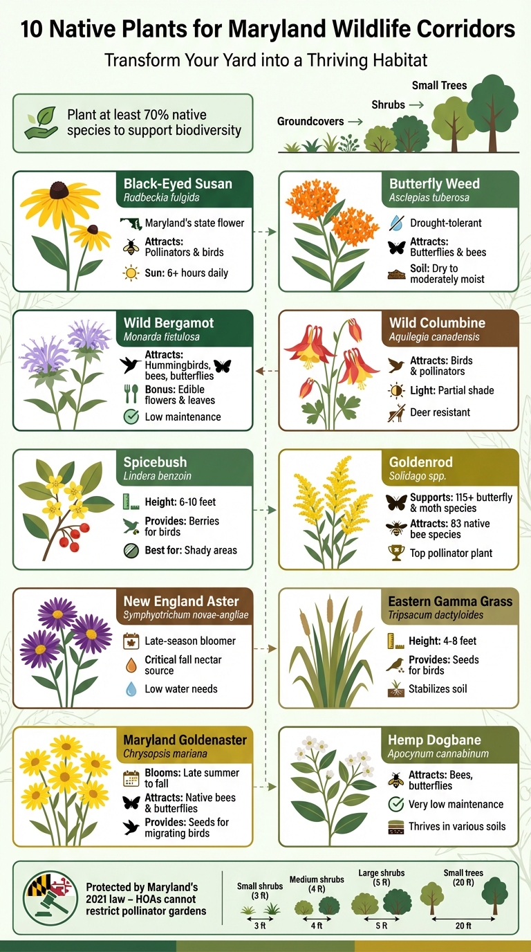 10 Native Maryland Plants for Wildlife Corridors with Key Benefits