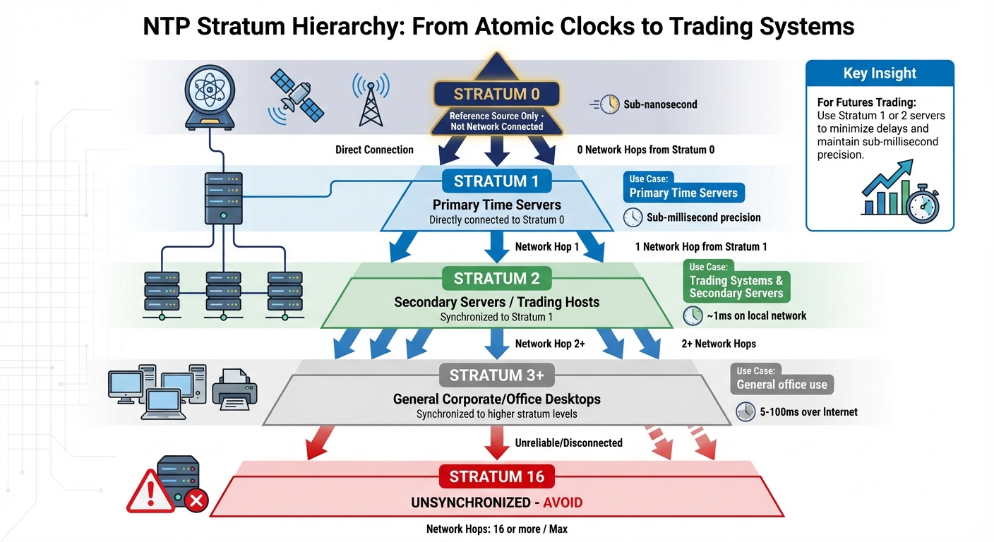 NTP Stratum Hierarchy and Time Synchronization Levels for Trading Systems