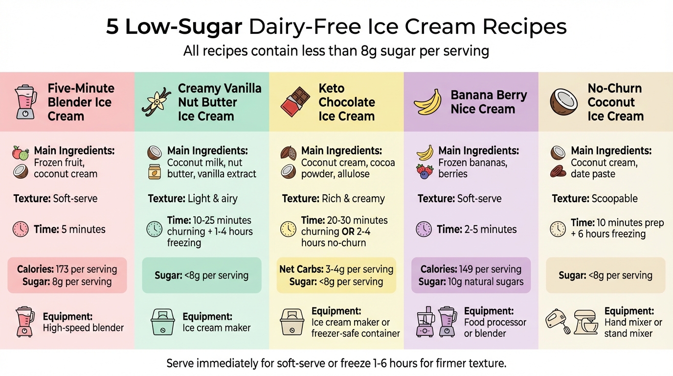 5 Low-Sugar Dairy-Free Ice Cream Recipes Comparison Chart