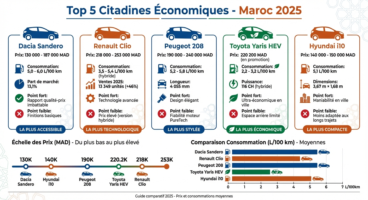 Comparaison des 5 meilleures citadines économiques au Maroc 2025