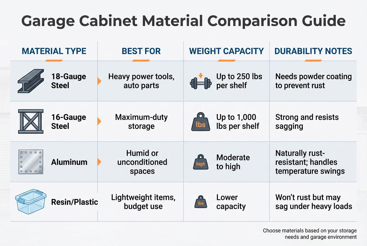 Best Ergonomic Features For Garage Cabinets 5 Garage Cabinet Material Comparison: Steel Vs Aluminum Vs Resin