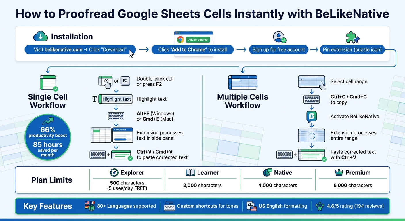 How to Proofread Google Sheets Cells with BeLikeNative - Step-by-Step Workflow