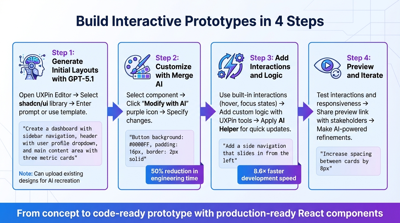 4-Step Workflow for Prototyping with GPT-5.1, shadcn/ui, and UXPin Merge