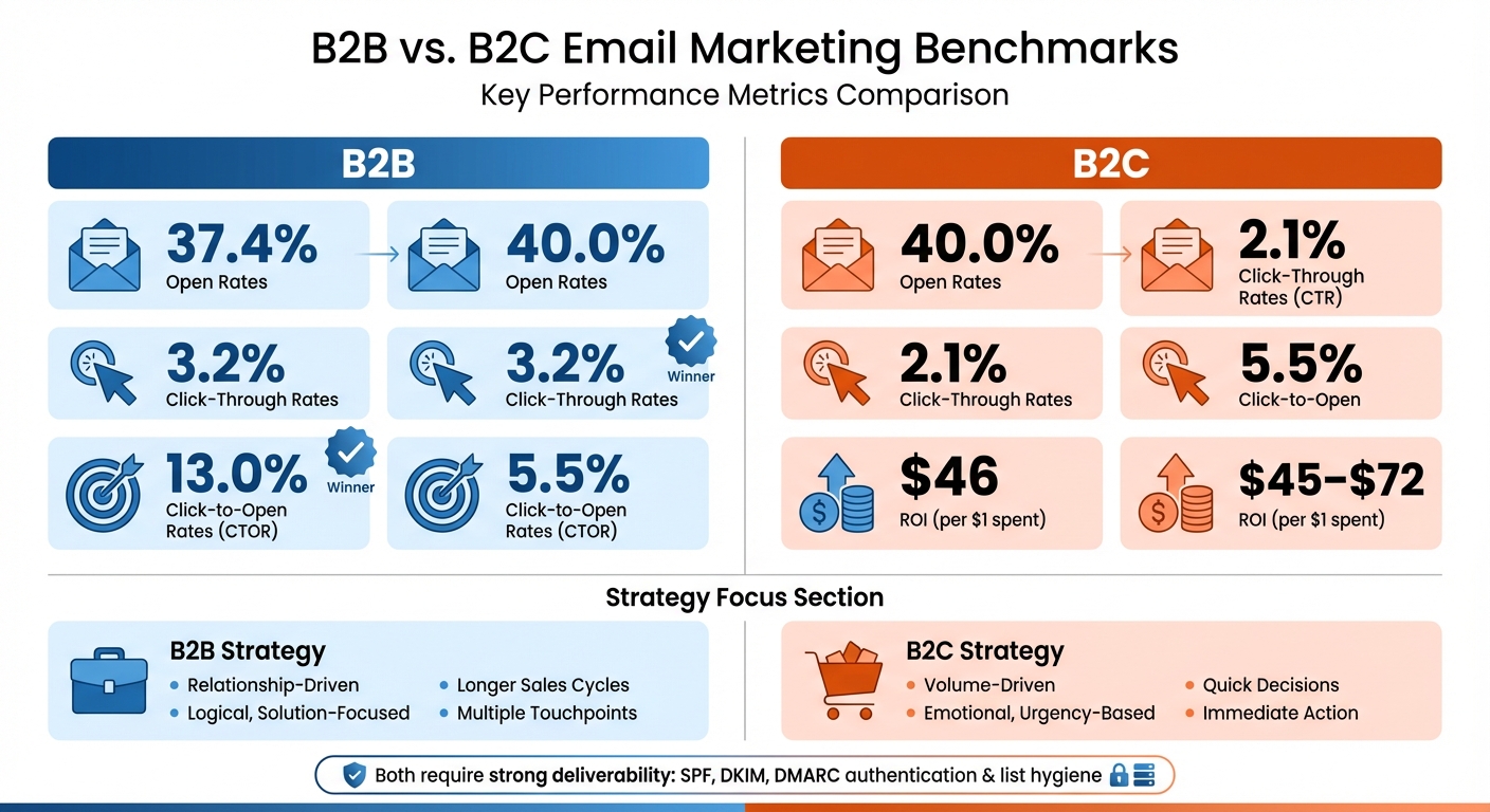 B2B vs B2C Email Marketing Benchmarks Comparison