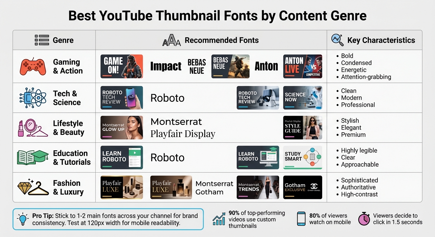 Best YouTube Thumbnail Fonts by Content Genre Comparison Chart