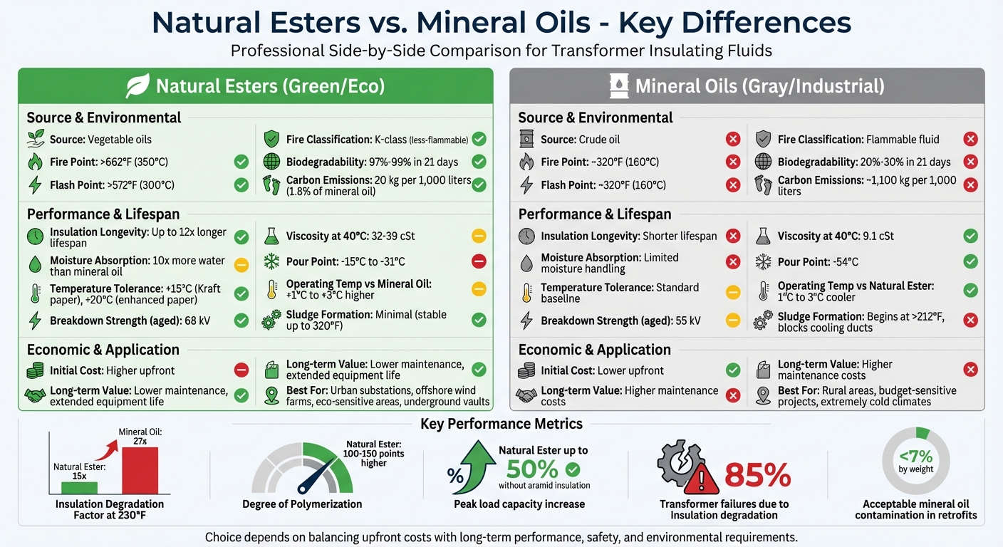 Natural Esters vs Mineral Oils: Complete Comparison Chart for Transformer Fluids