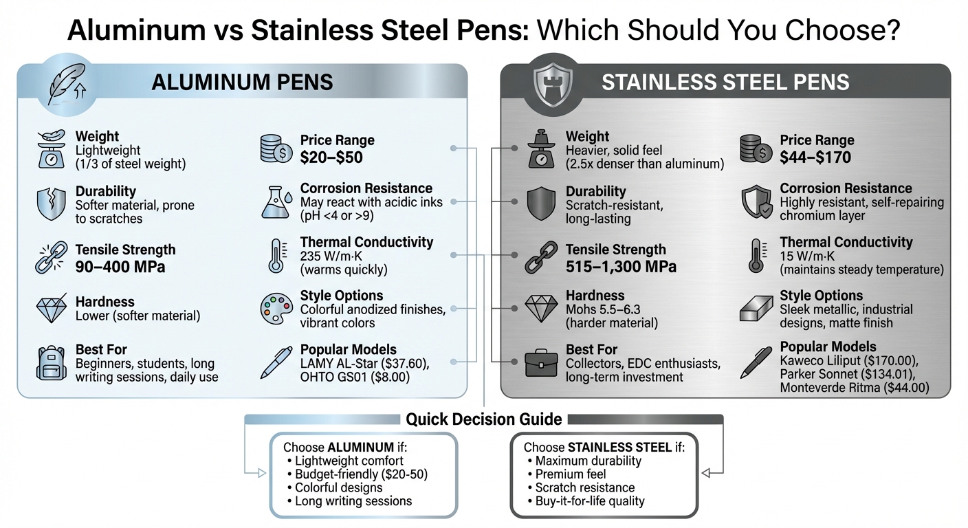 Aluminum vs Stainless Steel Pens: Complete Comparison Guide