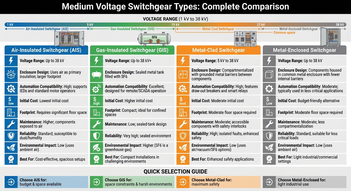 Medium Voltage Switchgear Types Comparison: AIS vs GIS vs Metal-Clad vs Metal-Enclosed