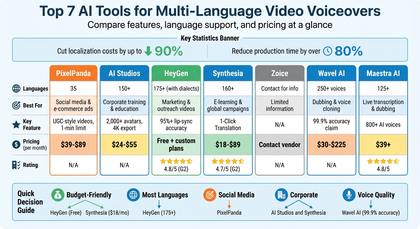 AI Video Voiceover Tools Comparison: Features, Languages & Pricing