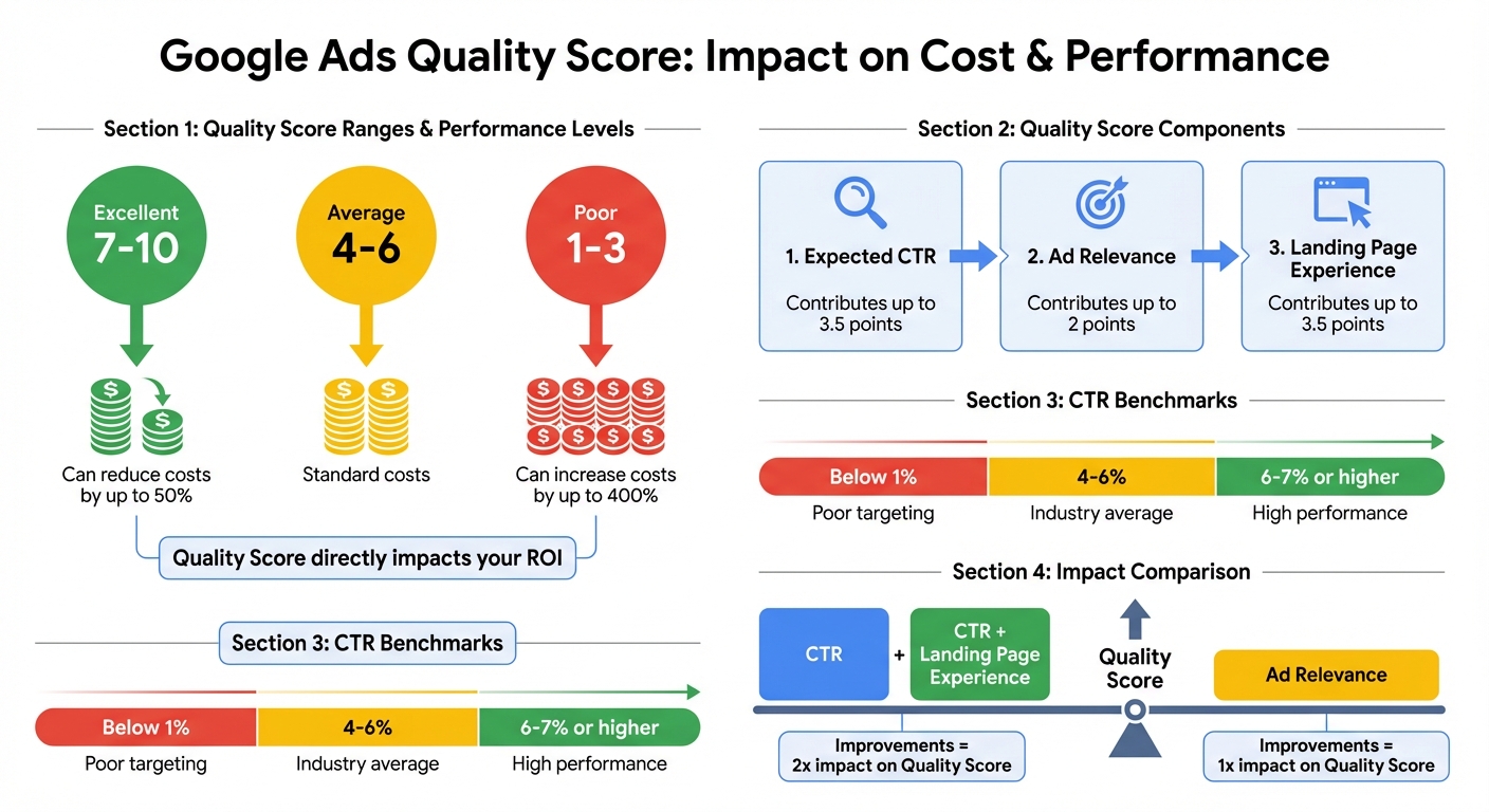 Chart showing how Google Ads Quality Score impacts your Cost Per Click (CPC) and overall ad rank