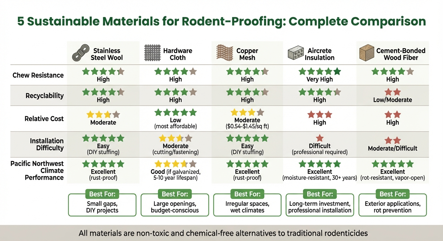 Comparison of 5 Sustainable Rodent-Proofing Materials: Cost, Durability, and Climate Performance