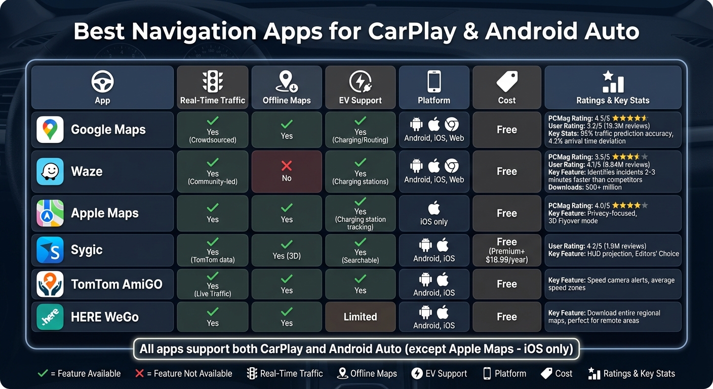 Navigation Apps Feature Comparison: CarPlay and Android Auto Compatibility