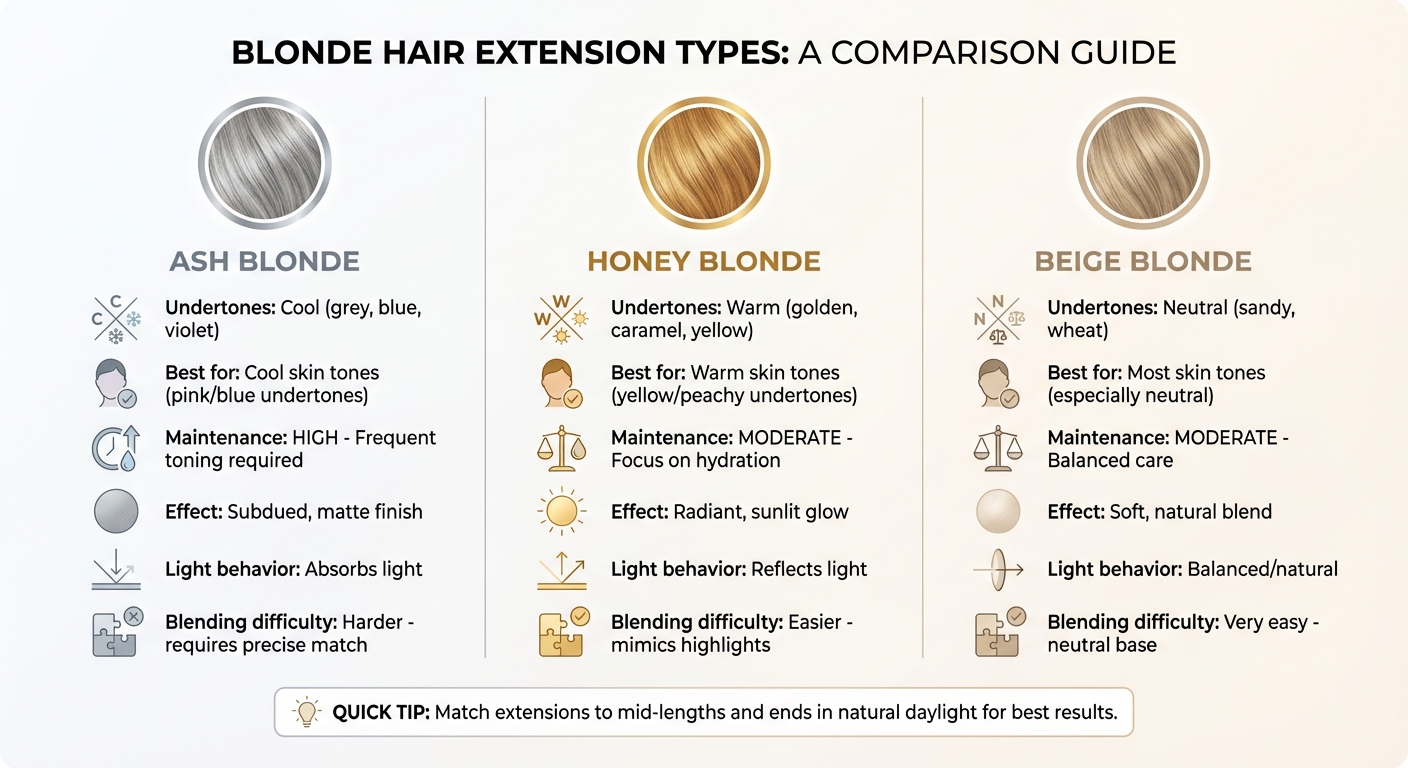 Ash vs Honey vs Beige Blonde Hair Extensions Comparison Chart