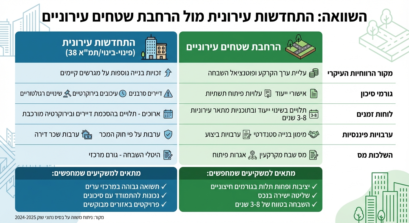 השוואה בין התחדשות עירונית להרחבת שטחים עירוניים למשקיעים בנדל