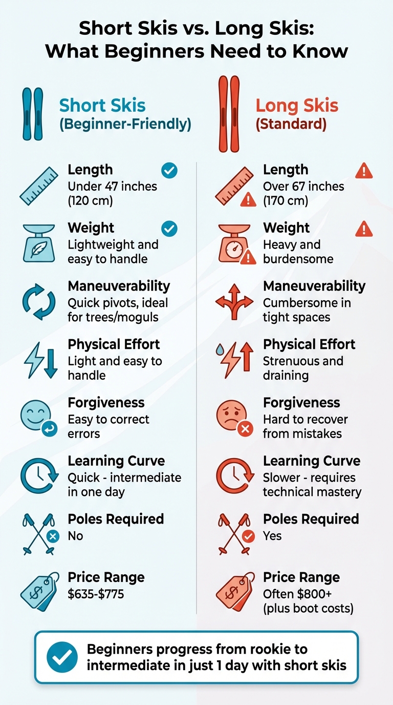 초보자를 위한 짧은 스키 vs 긴 스키 비교