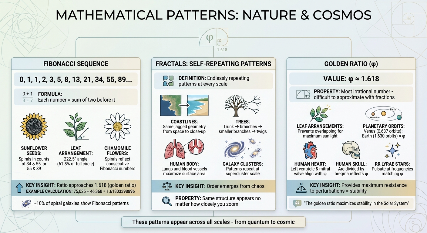 Mathematical Patterns in Nature: Fibonacci, Fractals, and Golden Ratio