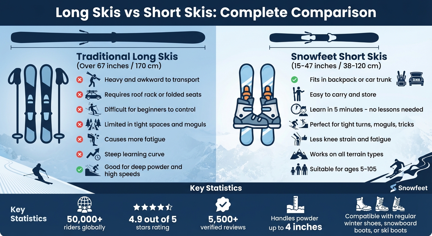 مقارنة بين الزلاجات الطويلة والزلاجات القصيرة: الحجم، سهولة النقل، والأداء