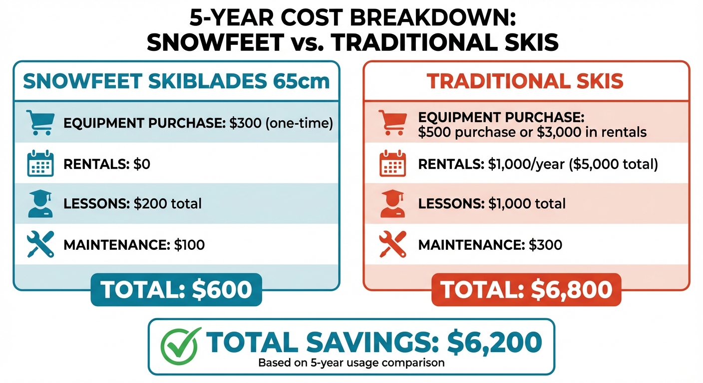 Snowfeet مقابل الزلاجات التقليدية: مقارنة التكلفة على مدى 5 سنوات