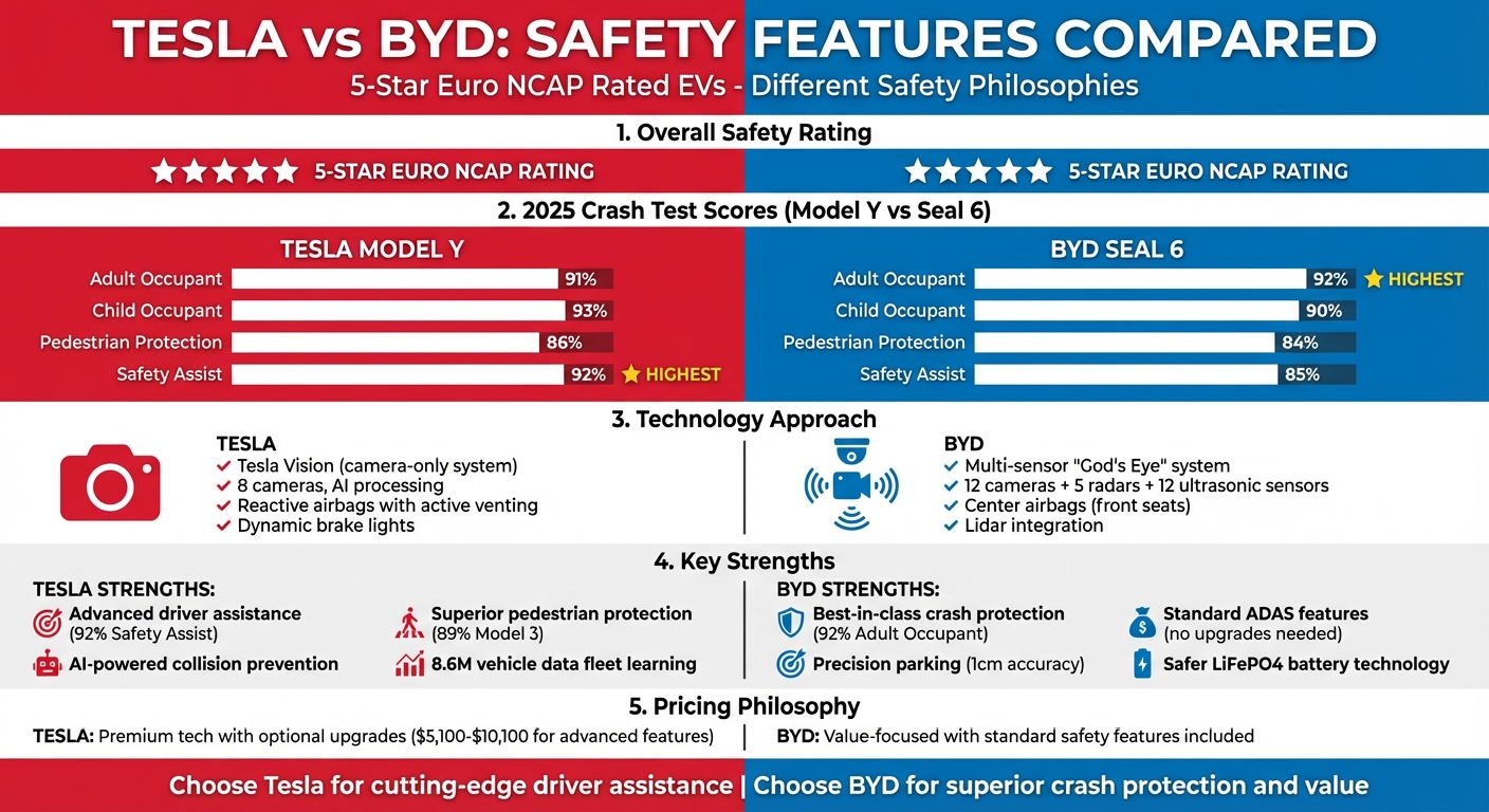 Tesla vs BYD Safety Features Comparison: Crash Test Scores and Key Safety Technologies