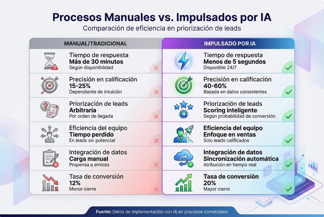 Procesos manuales vs IA en priorización de leads: comparación de resultados