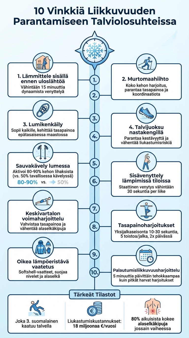 10 vinkkiä liikkuvuuden parantamiseen talvella - yhteenveto