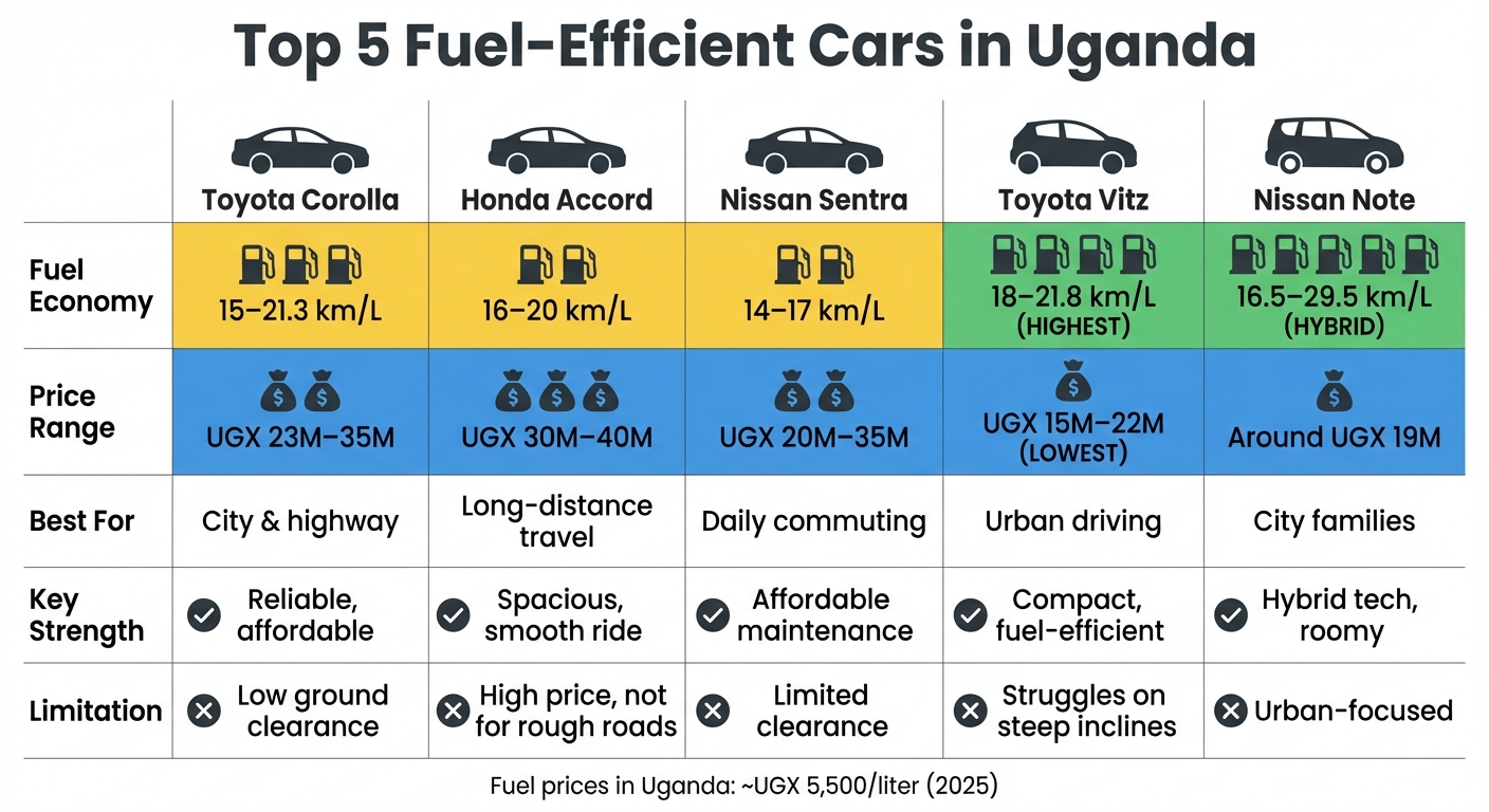 Top 5 Fuel-Efficient Cars in Uganda: Price, Economy & Performance Comparison