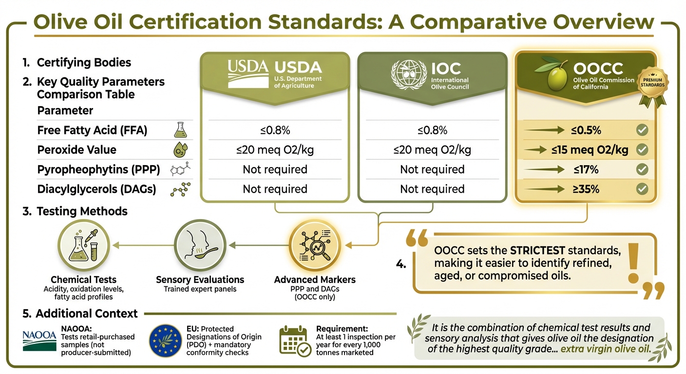 Olive Oil Certification Standards Comparison: USDA vs IOC vs OOCC Requirements