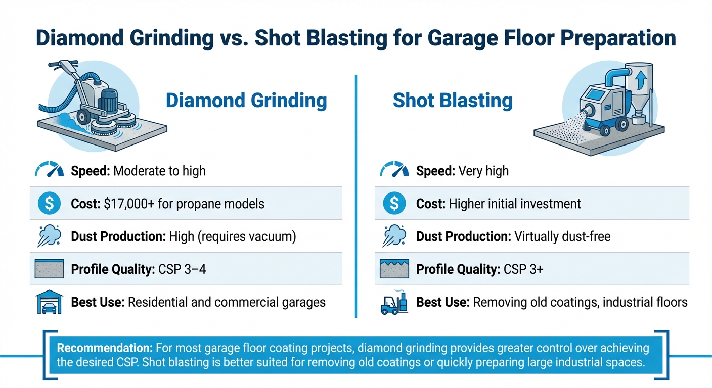 Diamond Grinding vs Shot Blasting for Garage Floor Preparation